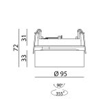 Ceiling recessed luminaire SOL IN, D95mm, H33mm, LED 14W, 1425Lm, 3000K, 38fok, CRI>90, 350mA, IP20, black/chrome color
