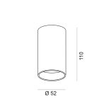 Surface mounted luminaire TUB M S 110, D52mm, H110mm, CREE LED 9W, 250mA, 540lm, 4000K, 35fok, CRI>90, IP20, diamond black color