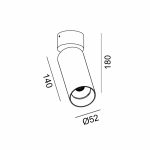 Surface mounted luminaire TUB M SA 140, D52mm, H180mm, CREE LED 13W, 350mA, 903Lm, 4000K, 50fok, CRI>90, IP20, white color