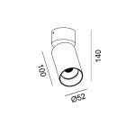 Surface mounted luminaire TUB M SA 90, D52mm, H140mm, CREE LED 9W, 250mA, 552Lm, 4000K, 50fok, CRI>90, IP20, white color