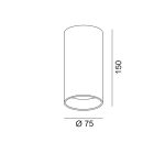 Surface mounted luminaire TUB L S 150, D75, H150mm, CREE LED 18W, 500mA, 1287lm, 4000K, 50fok, CRI>90, IP20, white color