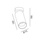 Surface mounted luminaire TUB L SA 150, D75mm, H185mm, CREE LED 13W, 500mA, 1023Lm, 4000K, 50fok, CRI>90, IP20, black color
