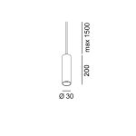Pendant luminaire with surface base TUB S P 200, D30mm, H200mm, CREE LED 8W, 558Lm, 3000K, 50fok, CRI>90, 700mA, IP20, white color