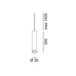 Pendant luminaire with recessed trimless base TUB S P 300 NANO, D30mm, H300mm, CREE LED 8W, 474Lm, 4000K, 50fok, CRI>90, 700mA, IP20, white color