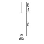 Pendant luminaire with surface base TUB S P 600, D30mm, H600mm, CREE LED 8W, 657Lm, 3000K, 50fok, CRI>90, 700mA, IP20, white color
