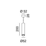 Pendant luminaire with surface base TUB M P 200 DTW, D52mm, H200mm, LED 12W, 1150Lm, DTW: 1800-3000K , 36fok CRI>95, 350mA, IP20, black color