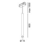 Suspended luminaire IN_LINE TUB XS P, D15mm, H600mm, CREE LED 2.4W, 3000K, 137Lm, 20fok, CRI>90, 2 wired, DIM DALI, IP20, black color