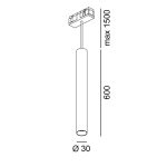 Suspended luminaire IN_LINE TUB S P 600, D30mm, H600mm, CREE LED 8W, 657Lm, 3000K, 50fok, CRI>90, 2 wired, DIM DALI, IP20, white color