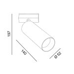 Spotlight IN_LINE TUB M A 140, D52mm, H140mm, CREE LED 19W, 1640Lm, 3000K, 50fok, CRI>90, 2 wired, DIM DALI, IP20, black color
