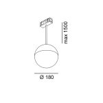Suspended luminaire IN_LINE BALL L, D180mm, H1500mm, CREE LED 28W, 2181Lm, 3000K, CRI>90, push dimmable, 2 wired, ON/OFF, IP20, opal/white color