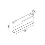 IN_LINE LINEA B 205 spotlight, L205mm, W24.5mm, H107mm, Bridgelux LED 6W, 410Lm, 3000K, CRI>90, 2 wired, DIM DALI, IP20, opal/black color