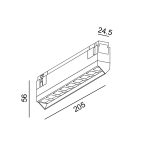 IN_LINE WALL WASHER 205 line light, L205mm, W24.5mm, H59mm, LED 10W, 990Lm, 3000K, 48x25fok, CRI>90, 2 wired, DIM DALI, IP20, black color