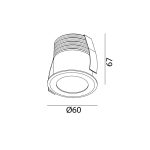 Ceiling recessed luminaire RAIN IP, D60mm, H67mm, LED 6.3W, 700mA, 516Lm, 3000K, 50fok, CRI>90, IP65, white color