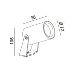 Spotlight luminaire VISOR72. L98mm, D72mm, H106mm, LED 10.5W, 1423Lm, 3000K, 15fok, CRI>90, DC48V (without driver), IP65, graphite color