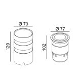 In-ground luminaire symmetrical UPP77. D77mm, H102.5mm, LED 7.7W, 750Lm, 3000K, 30fok, CRI>90, DC48V (without driver), IP67, IK09, stainless steel