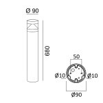 Bollard BARD1 68, D90mm, H680mm, LED 10W, 600Lm, 3000K, 360fok, CRI>90, IP65, AC 220-240V, graphite color
