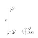 Bollard BARD2, L165mm, W37mm, H600mm, LED 10W, 752Lm, 3000K, 85fok, CRI>90, AC 220-240V, IP65, graphite color