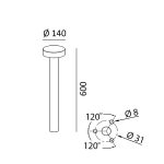 Bollard BARD3, D140mm, H600mm, Bridgelux LED 13W, 2700K, 360fok, CRI>90, 894Lm, AC 220-240V, IP65, graphite color