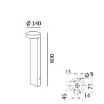Bollard BARD4, D140mm, H600mm, Bridgelux LED 18W, 2700K, 120fok, CRI>90, 617Lm, AC 220-240V, IP65, graphite color