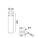 Bollard BARD5, D140mm, H600mm, Bridgelux LED 18W, 2700K, 360fok, 685Lm, CRI>90, AC 220-240V, IP65, graphite color
