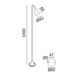 Bollard YARD, D43mm, W66mm, H1000mm, CREE LED 3.6W, 2700K, 36fok, 248Lm, 24V DC (without driver), IP65, graphite color