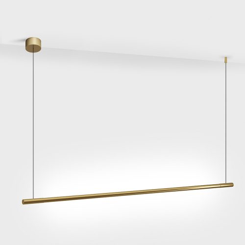 Suspended luminaire SLIMLINE. L1031mm, D18mm, bridgelux LED 8W, 640Lm, 3000K, DC 48V power supply not included, CRI>90, IP20, matte diffuser, brass color