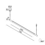 Suspended luminaire SLIMLINE. L700mm, D18mm, bridgelux 5W LED, 400Lm, 3000K, DC 48V power supply not included, CRI>90, IP20, matte diffuser, brass color