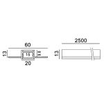 PROFILE CENTRAL 1. L2500mm, h13mm, w60mm. Anodization silver color, opal cover, end cap 2pcs, IP20