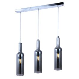   REALITY Bottle Glass pendant lamp chrome, shade amber, for 3xE27,max.40W bulb not incl. shade D:8.5cm,H:33.5cm ,D:57cm H:max.120cmlamps at same length - REAL-332803-02